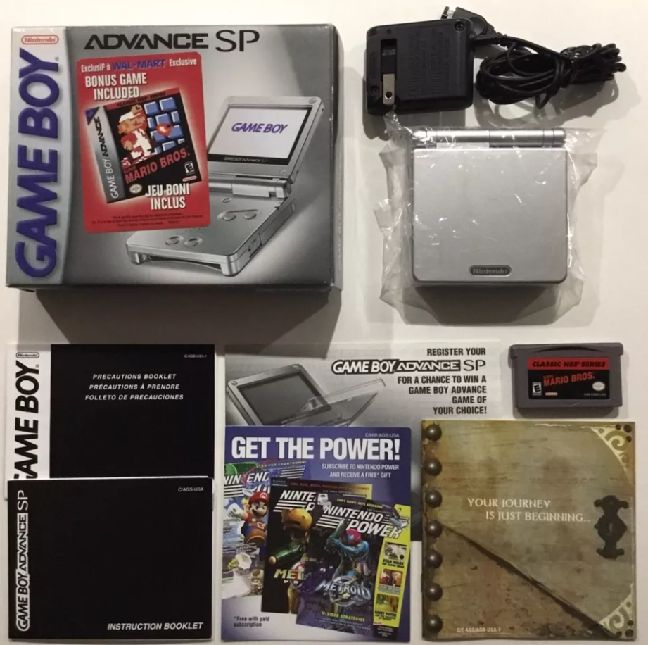 Mario Silver Nintendo Gameboy Advance GBA SP Wal-Mart + Canadian Double Lmtd Ed