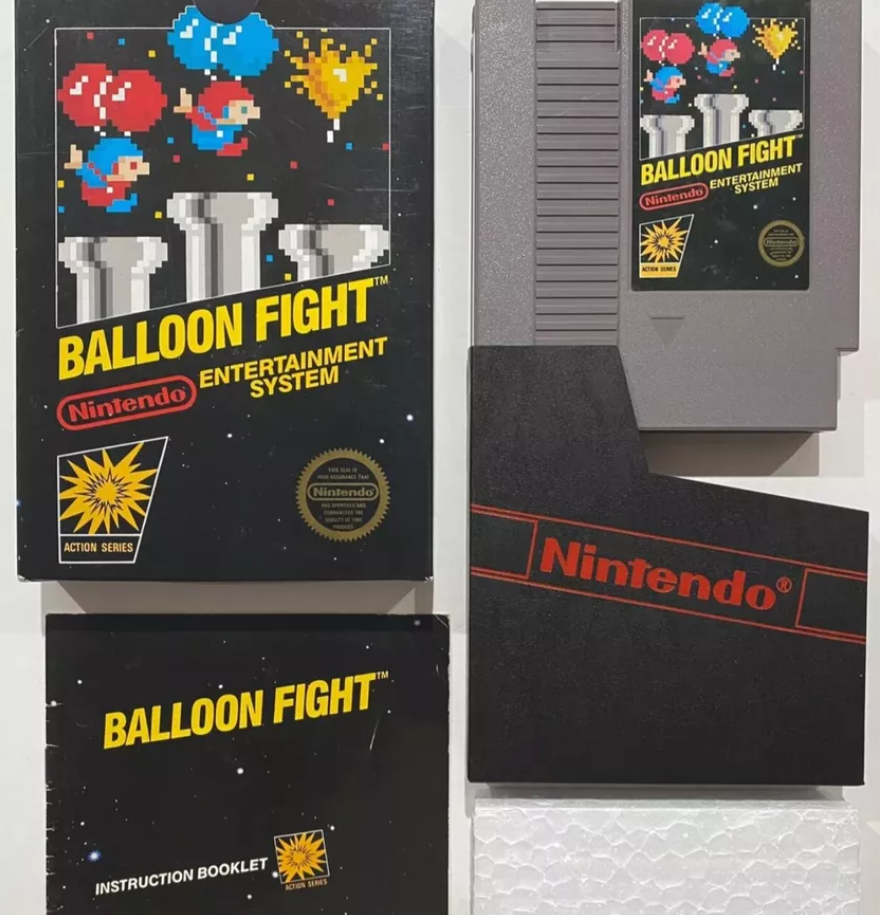 1st Print Gloss Sticker Balloon Fight Nintendo NES Complete Nr Mint Black Box