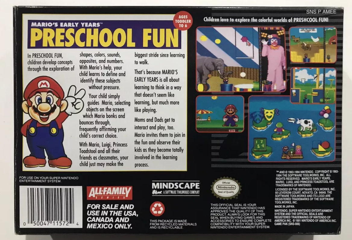 Mario's Early Years Preschool Fun (SNES) Super Nintendo 100% Complete Nr Mint