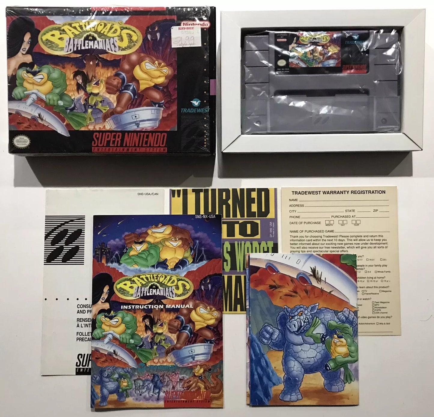 Battletoads in Battlemaniacs SNES Super Nintendo Complete In Box CIB Nr Mint