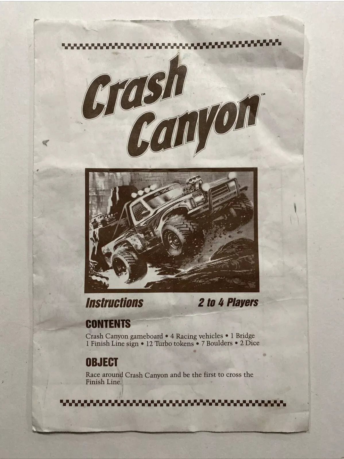 1989 crash canyon board game original Manual instructions directions only