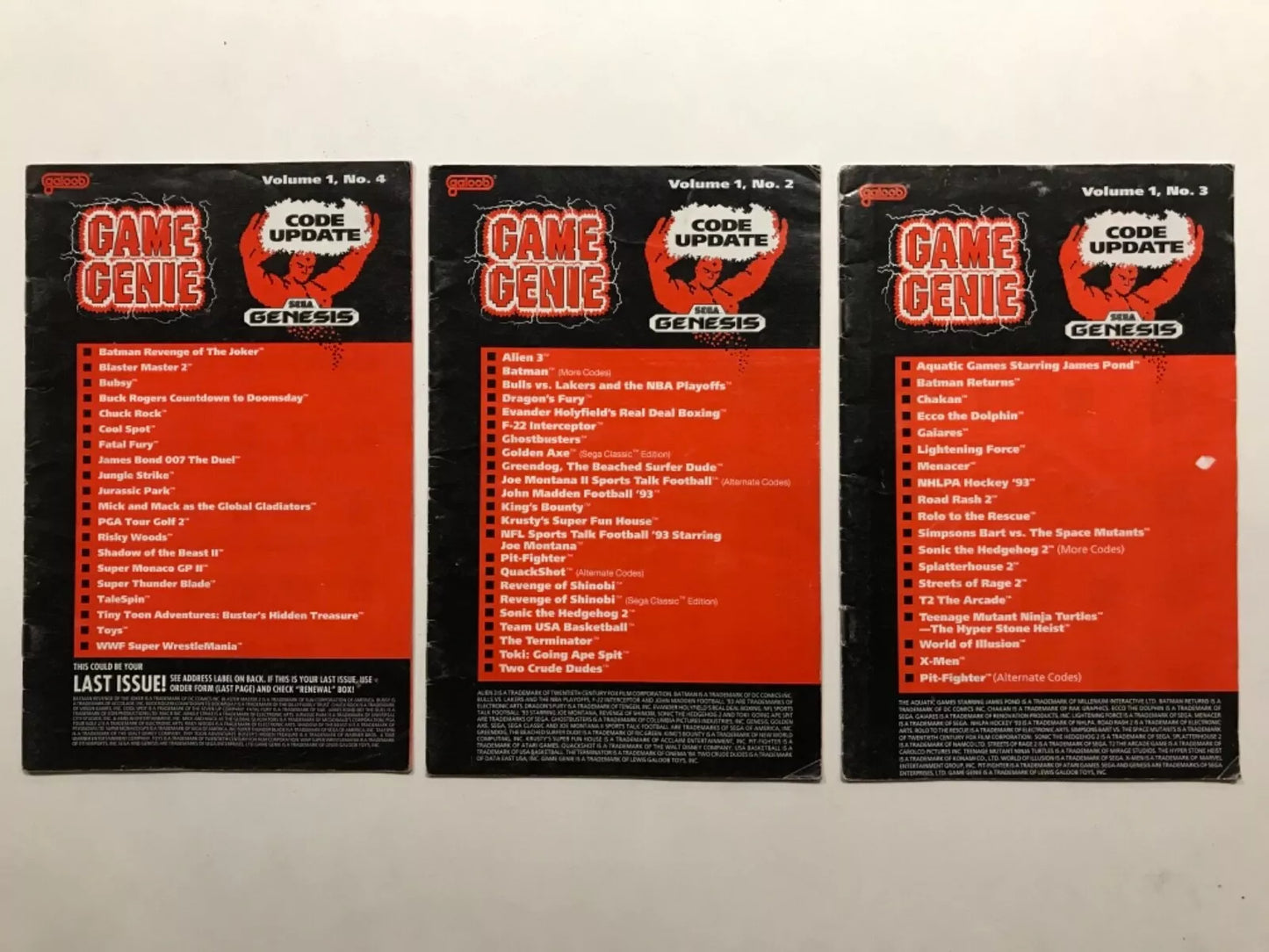 Game Genie Code Update Books Sega Genesis Volume 1 No. 2 3 & 4 ~ Fast Shipping!