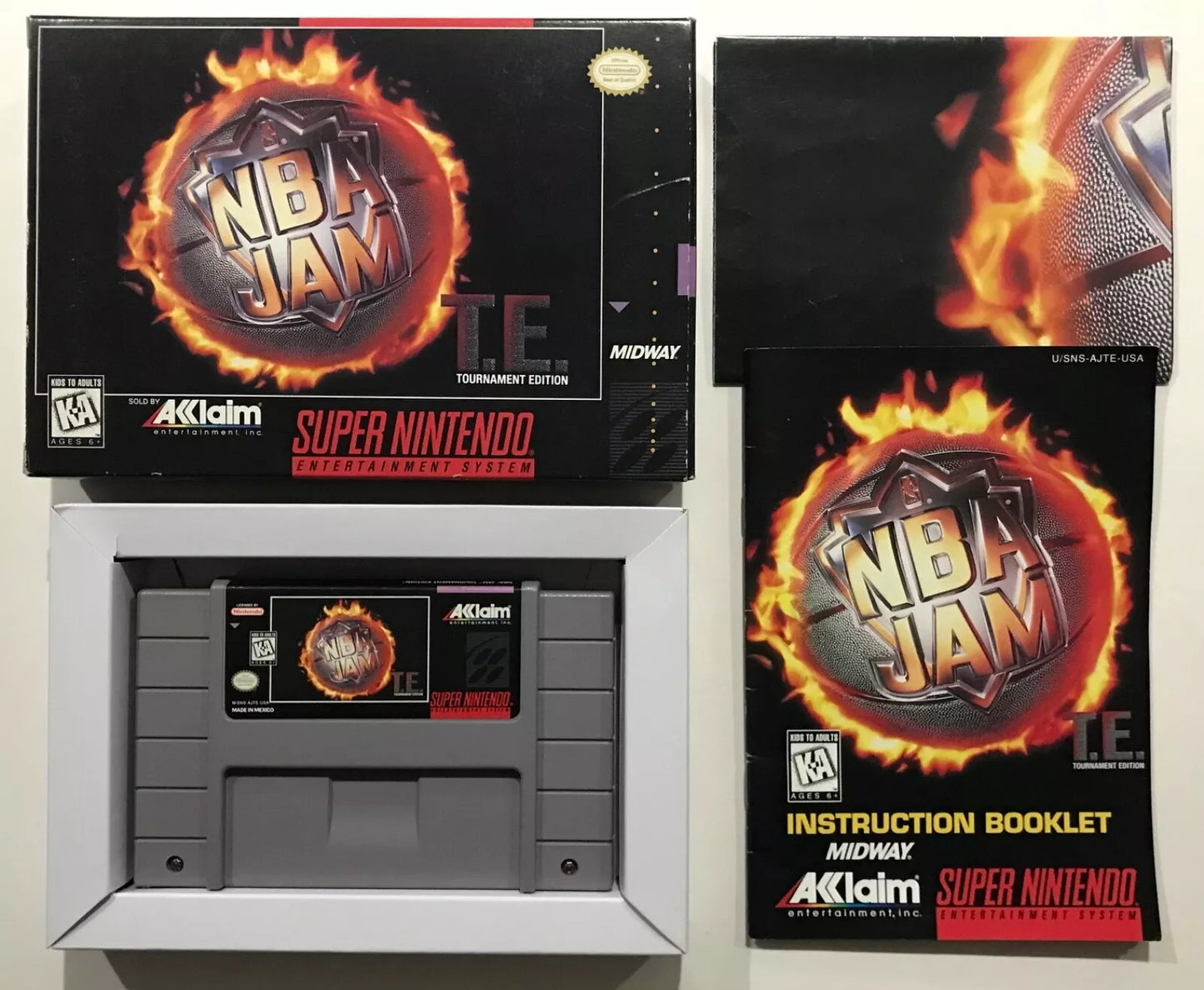 NBA JAM TE Tournament Edition Super Nintendo SNES CIB Complete Poster Near Mint