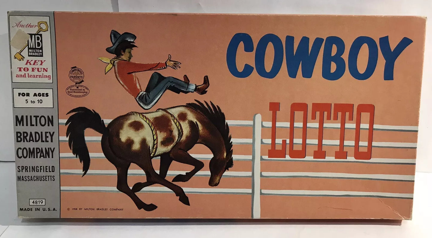 1958 Cowboy Lotto Board Game by Milton Bradley Unpunched Unplayed New Sealed