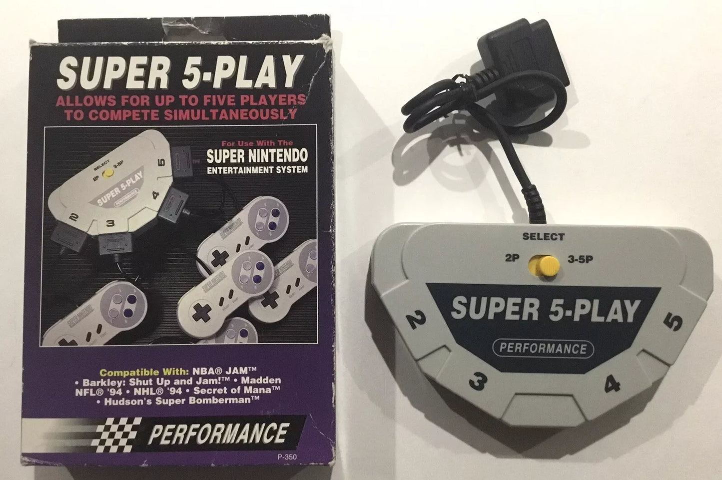 SNES Super Nintendo Super 5-Play Multitap by Performance 2-5 Players BOX Tested