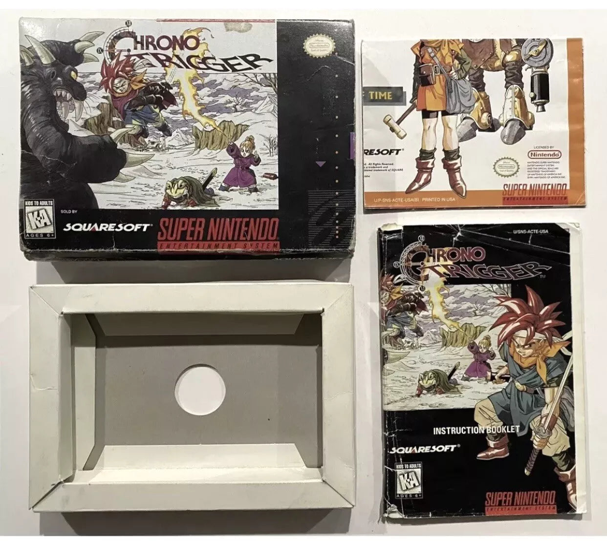 Chrono Trigger (SNES, 1995) BOX, TRAY, MANUAL & POSTER ONLY. *-NO CARTRIDGE-*