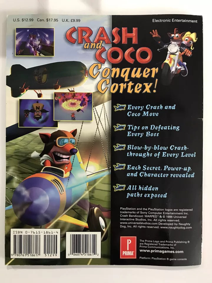 Crash Bandicoot Warped Prima's Official Strategy Guide 1998 PlayStation 1 PS1