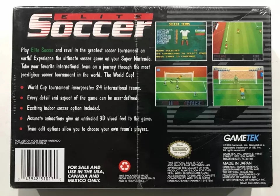 Elite Soccer Super Nintendo SNES BRAND NEW FACTORY SEALED RARE