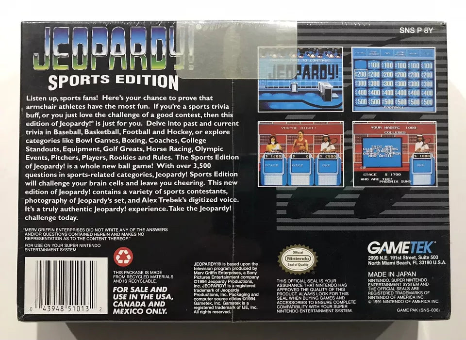 Jeopardy! Sports Edition (Nintendo SNES, 1993) — Brand New FACTORY SEALED