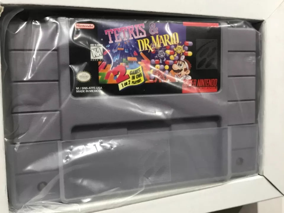 Tetris + Dr Mario Super Nintendo SNES CIB 100% Complete Near Mint Black Label