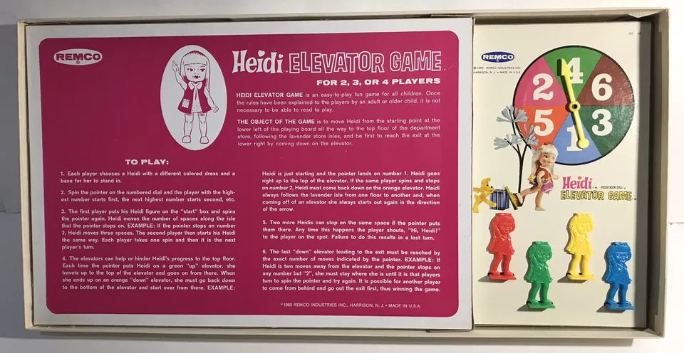 1965 Heidi Elevator Game Remco Industries Board Game Heidi Pocketbook Doll MINT