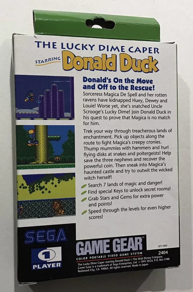 Donald Duck The Lucky Dime Caper Sega Game Gear Box Manual Complete RARE