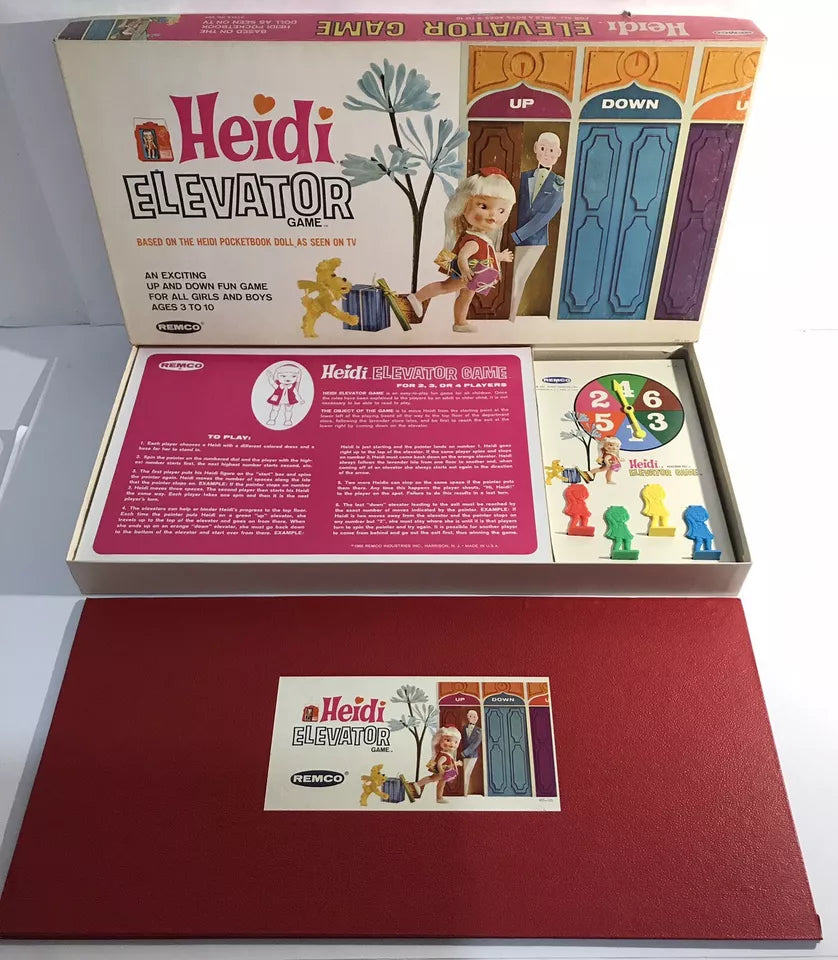 1965 Heidi Elevator Game Remco Industries Board Game Heidi Pocketbook Doll MINT