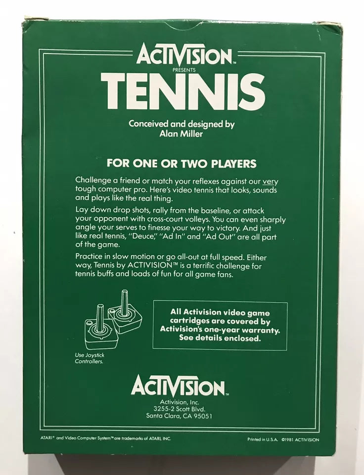 Tennis (Atari 2600, 1981) Complete CIB Tested and Working Near mint