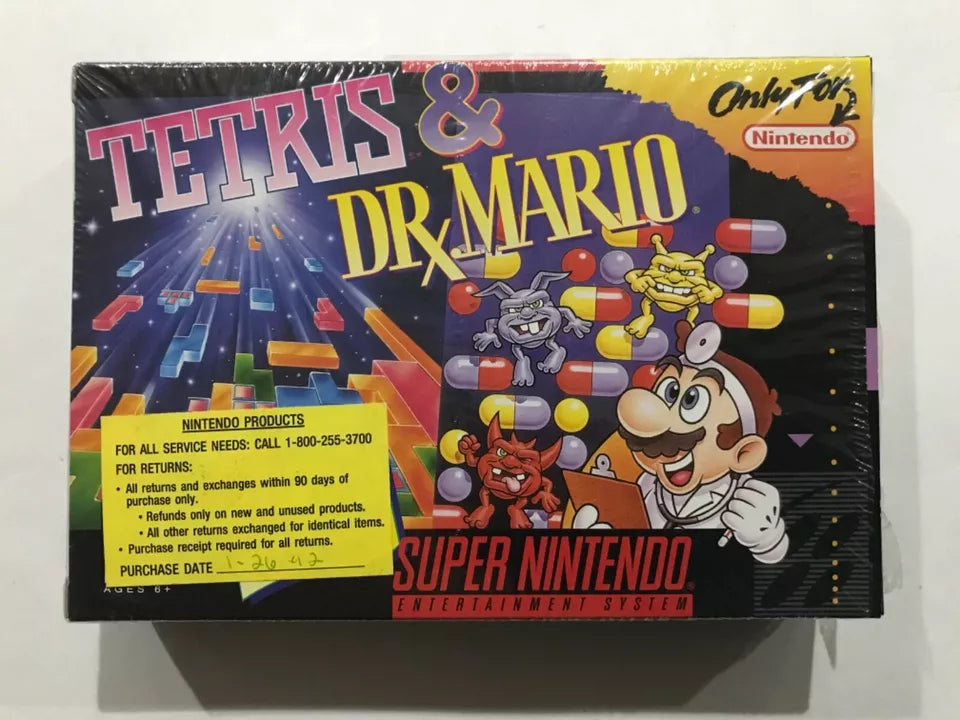 Tetris + Dr Mario Super Nintendo SNES CIB 100% Complete Near Mint Black Label