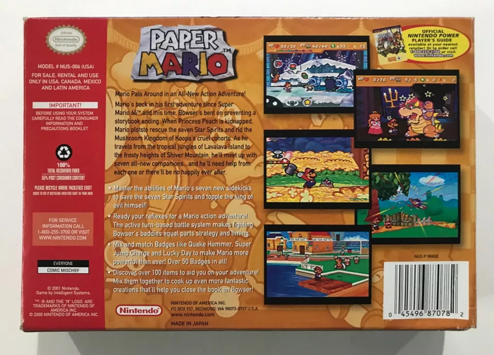 Paper Mario Nintendo 64 N64 Authentic Original Box Manual Complete Nr Mint