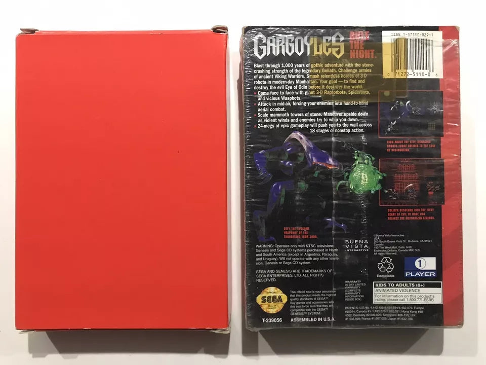 Gargoyles (Sega Genesis, 1995) Box In Cello, Poster, Reg Card Only No Game