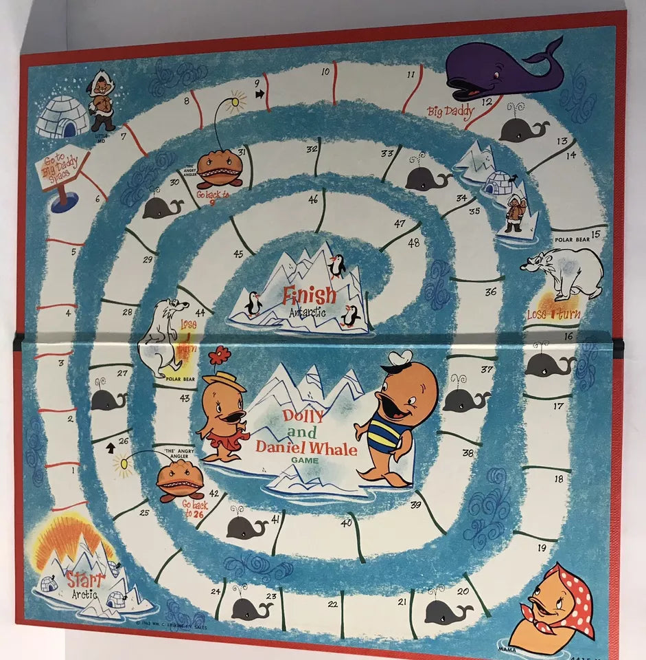 Vintage 1963 Milton Bradley Dolly and Daniel Whale Cartoon Game Near Mint