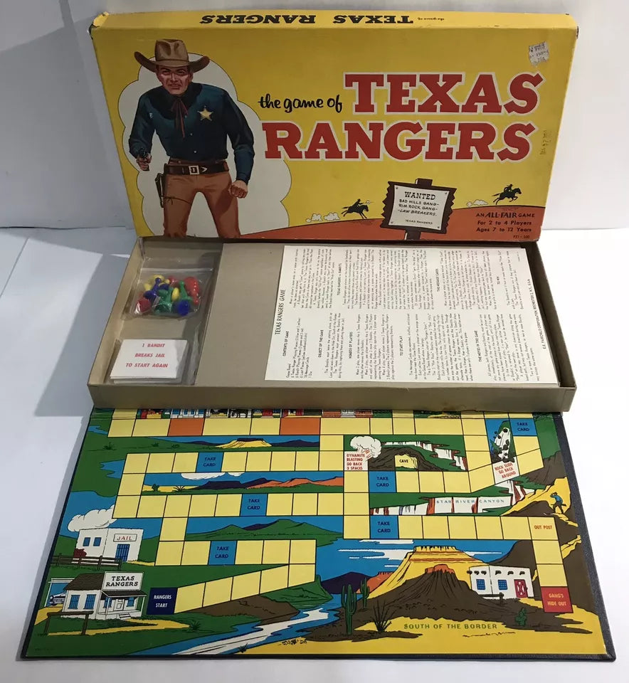 Vintage 1950s TEXAS RANGERS Board GAME by ALL-FAIR Complete Scarce