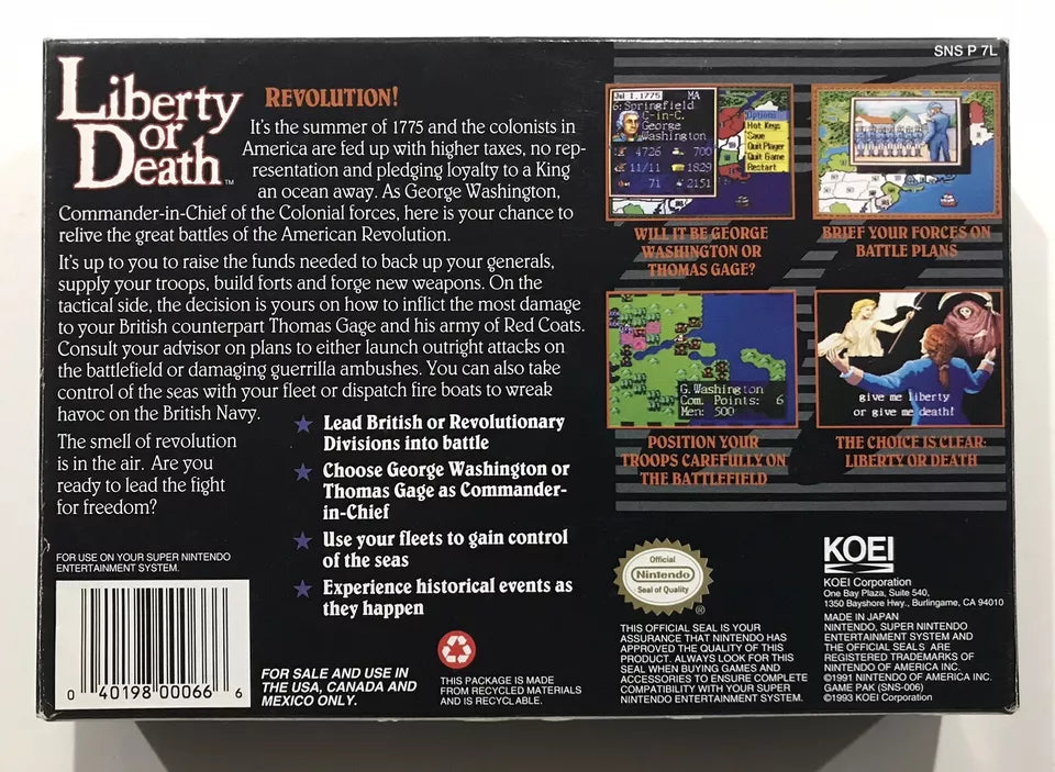 Liberty or Death (Super Nintendo | SNES) Authentic BOX ONLY