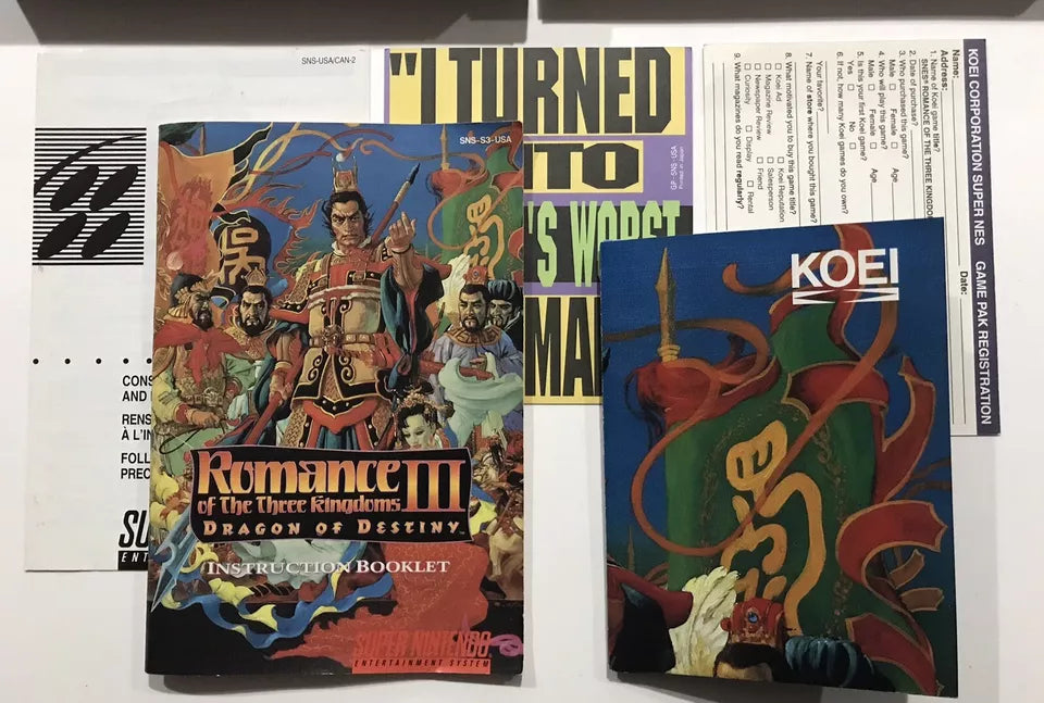 Romance of the Three Kingdoms III Super Nintendo SNES CIB Complete + Map Ex/NM