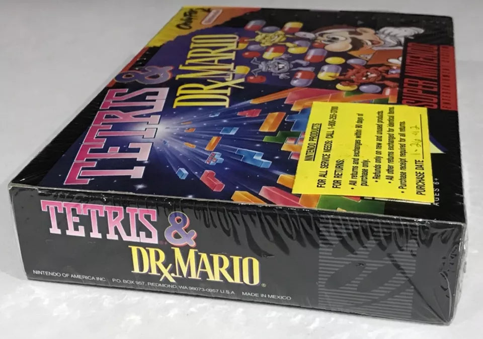 Tetris + Dr Mario Super Nintendo SNES CIB 100% Complete Near Mint Black Label