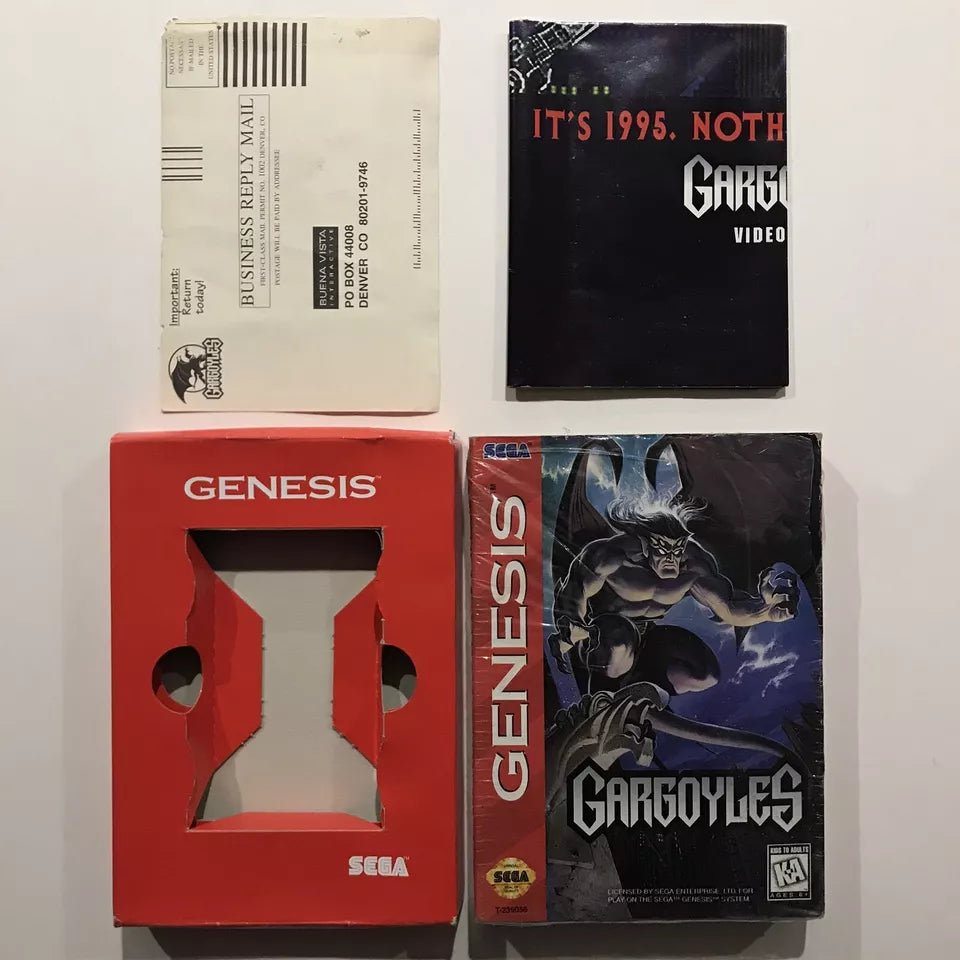 Gargoyles (Sega Genesis, 1995) Box In Cello, Poster, Reg Card Only No Game