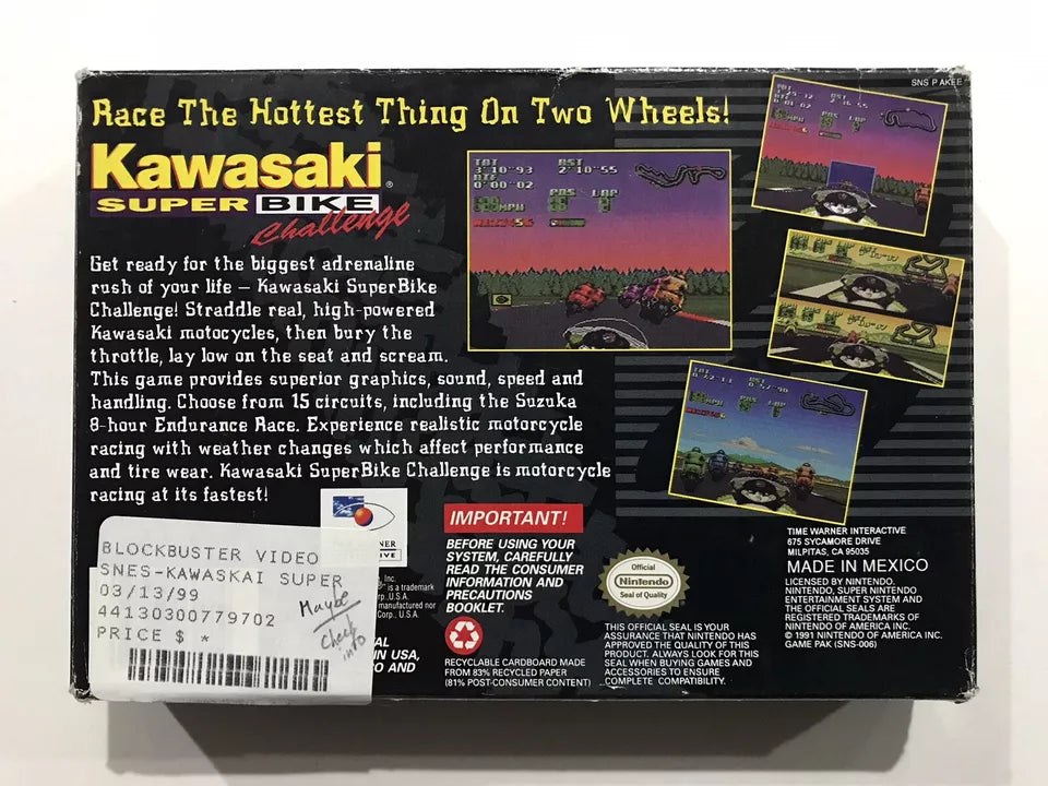 Kawasaki SuperBike Challenge (Super Nintendo | SNES) Authentic BOX ONLY