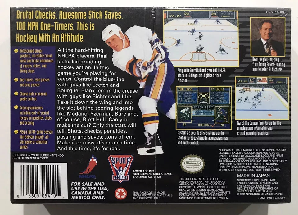 SNES Super Nintendo BRETT HULL HOCKEY '95 1995 Brand NEW & Factory Sealed!