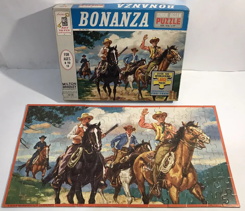 Vintage 1960s Bonanza Jigsaw Puzzle Milton Bradley Complete on The Trail