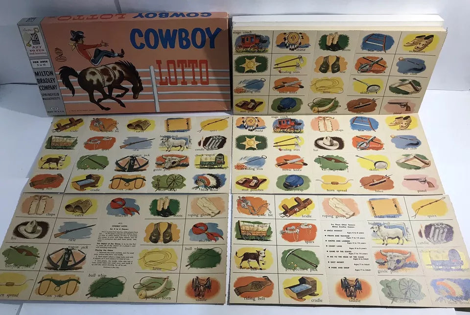 1958 Cowboy Lotto Board Game by Milton Bradley Unpunched Unplayed New Sealed