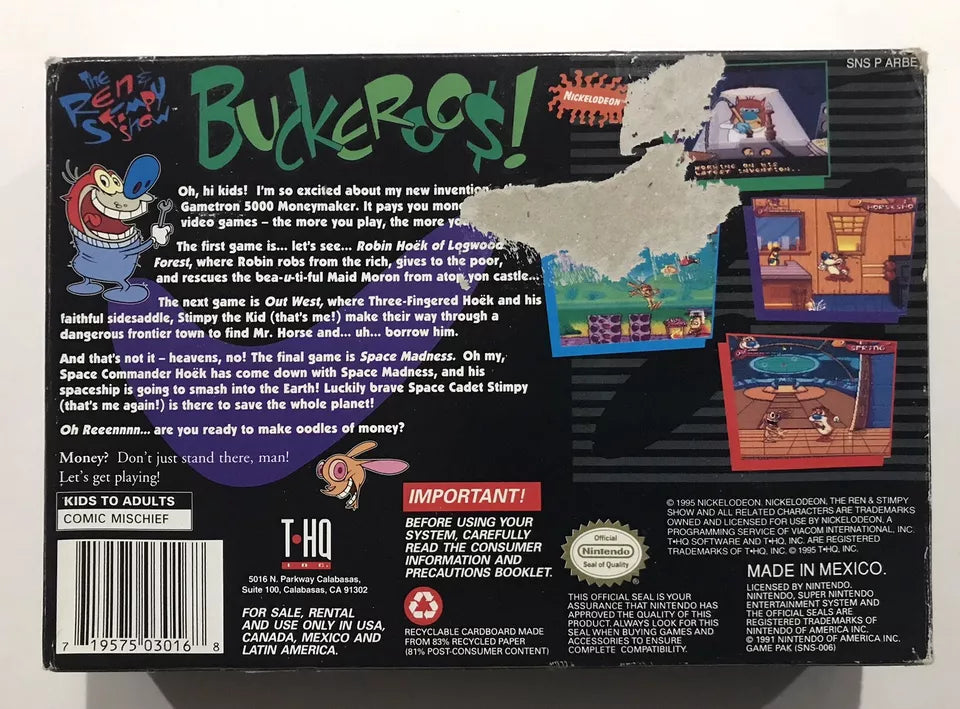 The Ren & Stimpy Show: Buckeroos! Box Only -- No Game SNES Super Nintendo